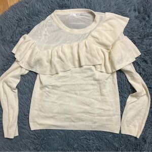 Prins Cream White Wool Cashmere Ruffle Sweater Size L